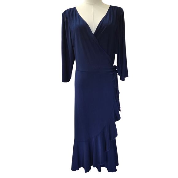 Kiyonna Feminine Romantic Ruffle Whimsy Wrap Midi Dress 2X Wedding Guest Event - Picture 2 of 12